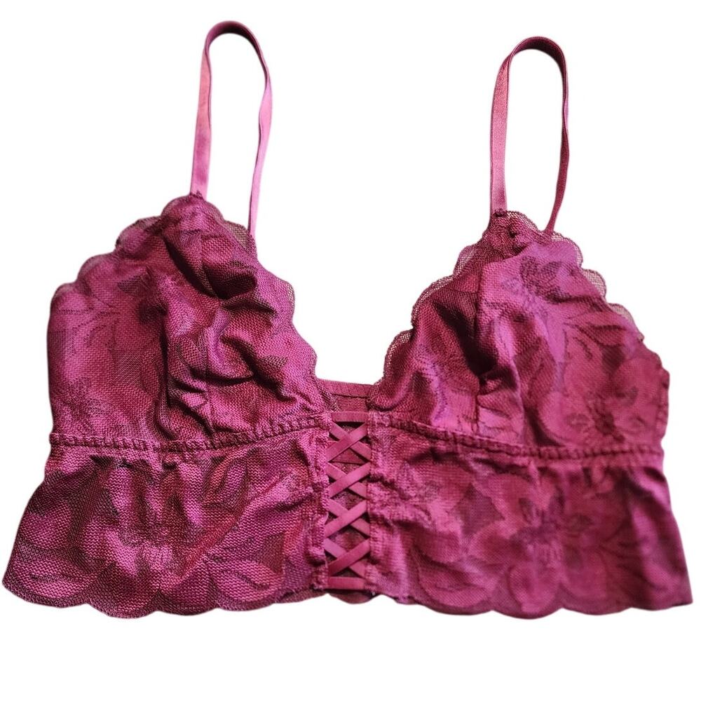 Victoria's Secret Burgundy Criss Cross Lace Sexy Bralette Size Large